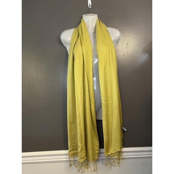 Kenneth Cole Reaction Scarf Womens Chartreuse Cashmere Silk Pashmina Fringe - Picture 2 of 6